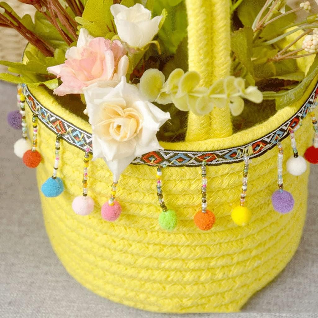 JSEIAJB Cotton Thread Simulated Flowers Floral Ornament Shelf Basket Hand-woven Storage Basket Flower Basket(D)