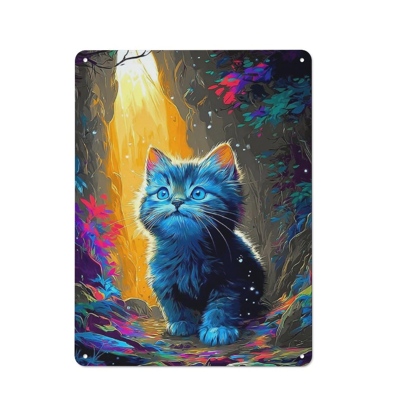 Junmoney Magical Forest Kitten Metal Wall Sign 40X30cm Featuring For Workshop Wall, For Makers And Diy Enthusiasts