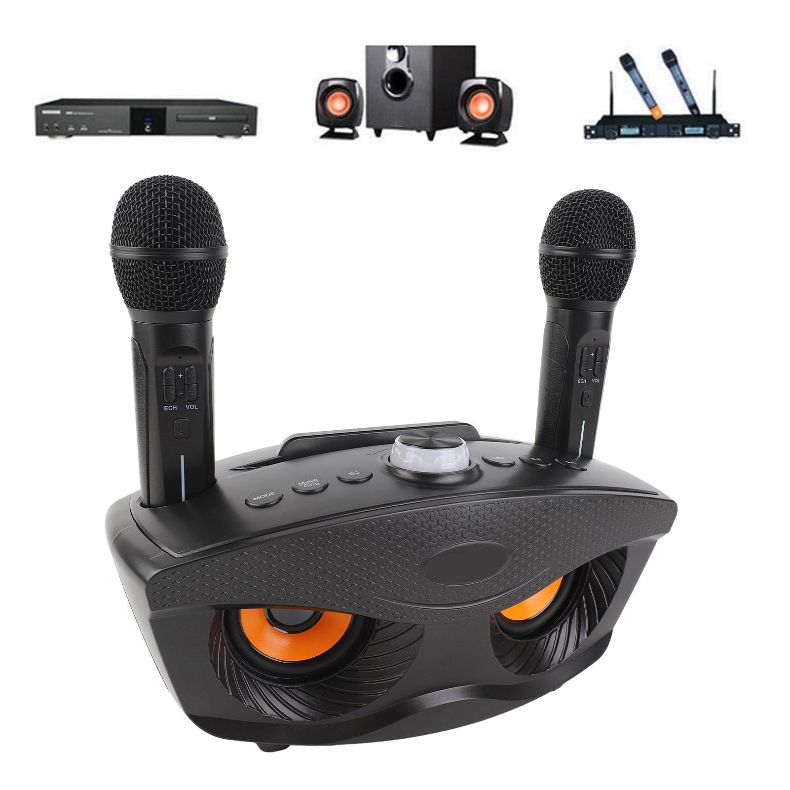 Yunseity Karaoke Machine, Portable Speaker System with 2 Microphone, Owl Rechargeable Battery Speaker for Home, Party, Wedding, Picnic Outdoors Indoors Activities