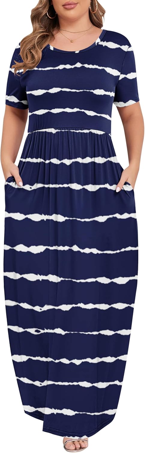 KARALIN Women’s Plus Size Maxi Dresses for Curvy Women Summer Casual Short Sleeve 2026 Long Dress 14W-26W - Image 3