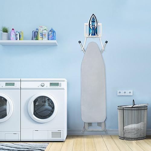 Miniatura 3 de Soporte para tabla de planchar sobre la puertapared, para lavandería, plancha y tabla de planchar, color blanco