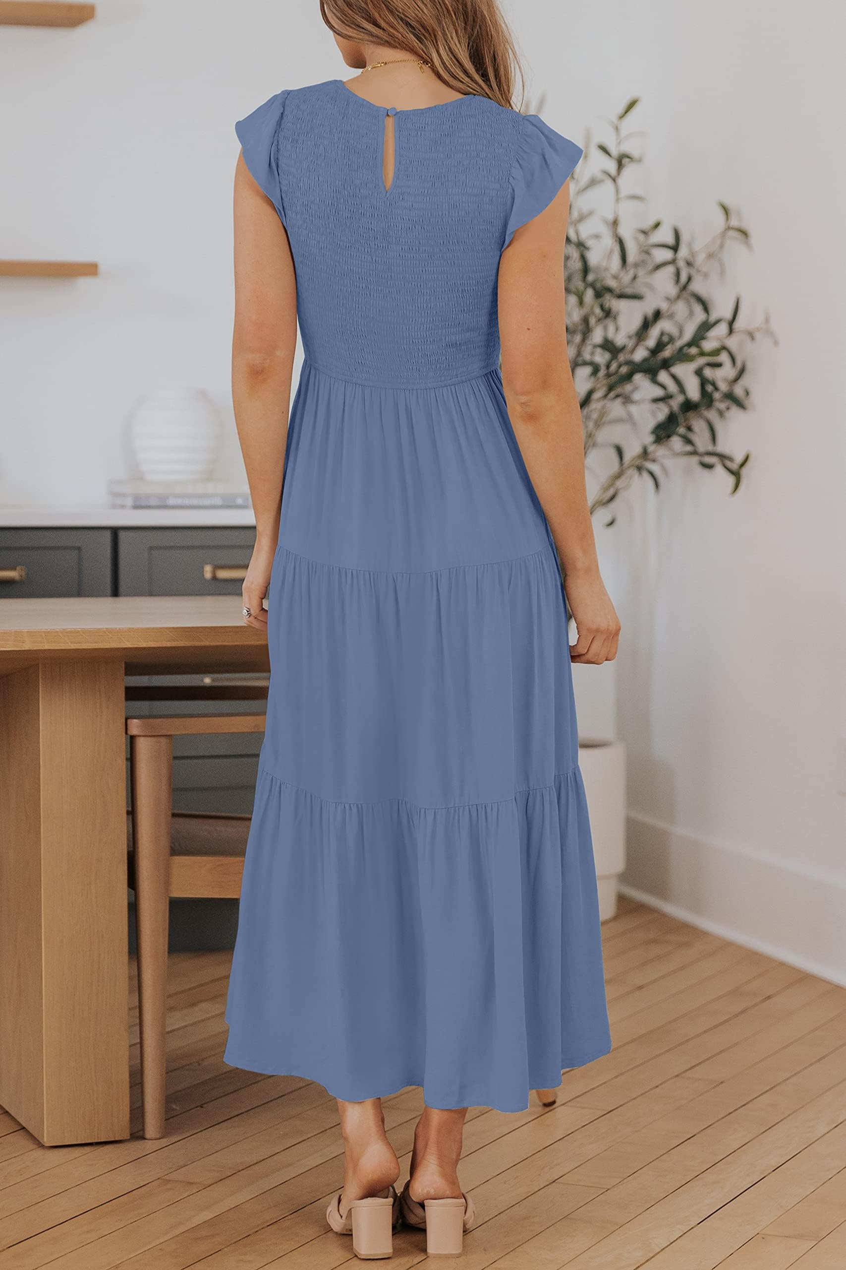 ZESICA Women's Summer Flutter Sleeve Midi Dress – Smocked Waist, Tiered Skirt - View #12