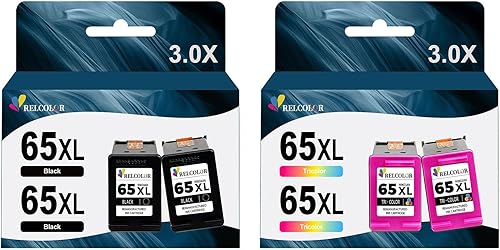 Relcolor Cartucho de tinta remanufacturado de repuesto para HP 65XL HP65 65 XL Combo de color negro para HP65XL para 5000 5055 5052 5014 5010 5070