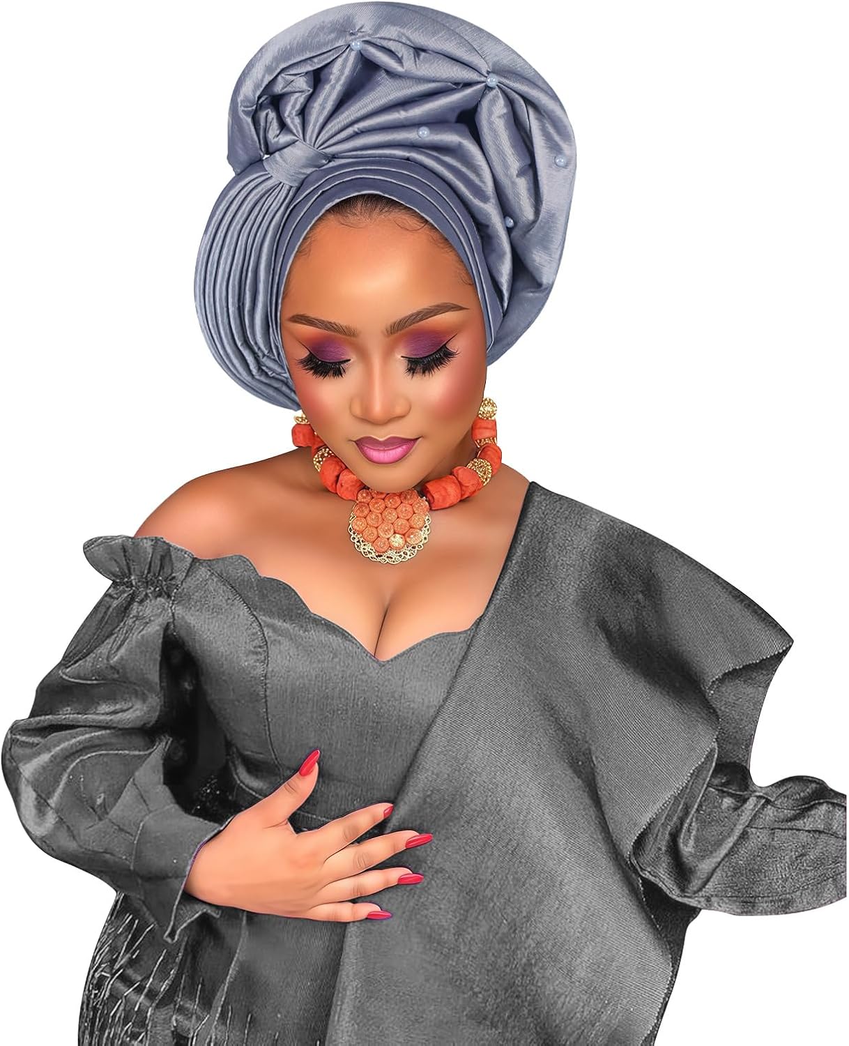 Traditional African Head Wrap, Auto Gele Style, Wedding Party Head Ties for Women, Church Ceremony Headwear