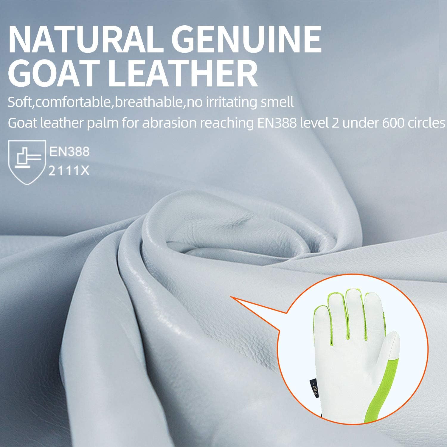 Vgo... Gardening Gloves Ladies, Safety Goat Leather Working Gloves,Thorn Proof Sratch protection,Anti-Slip(GA7444,Green,7/S,1Pair) - Image 3