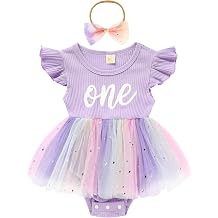 GRNSHTS Baby Girl 1st Birthday Outfits Ribbed Tulle Romper Princess Cake Smash Photo Shoot Clothes+Headband