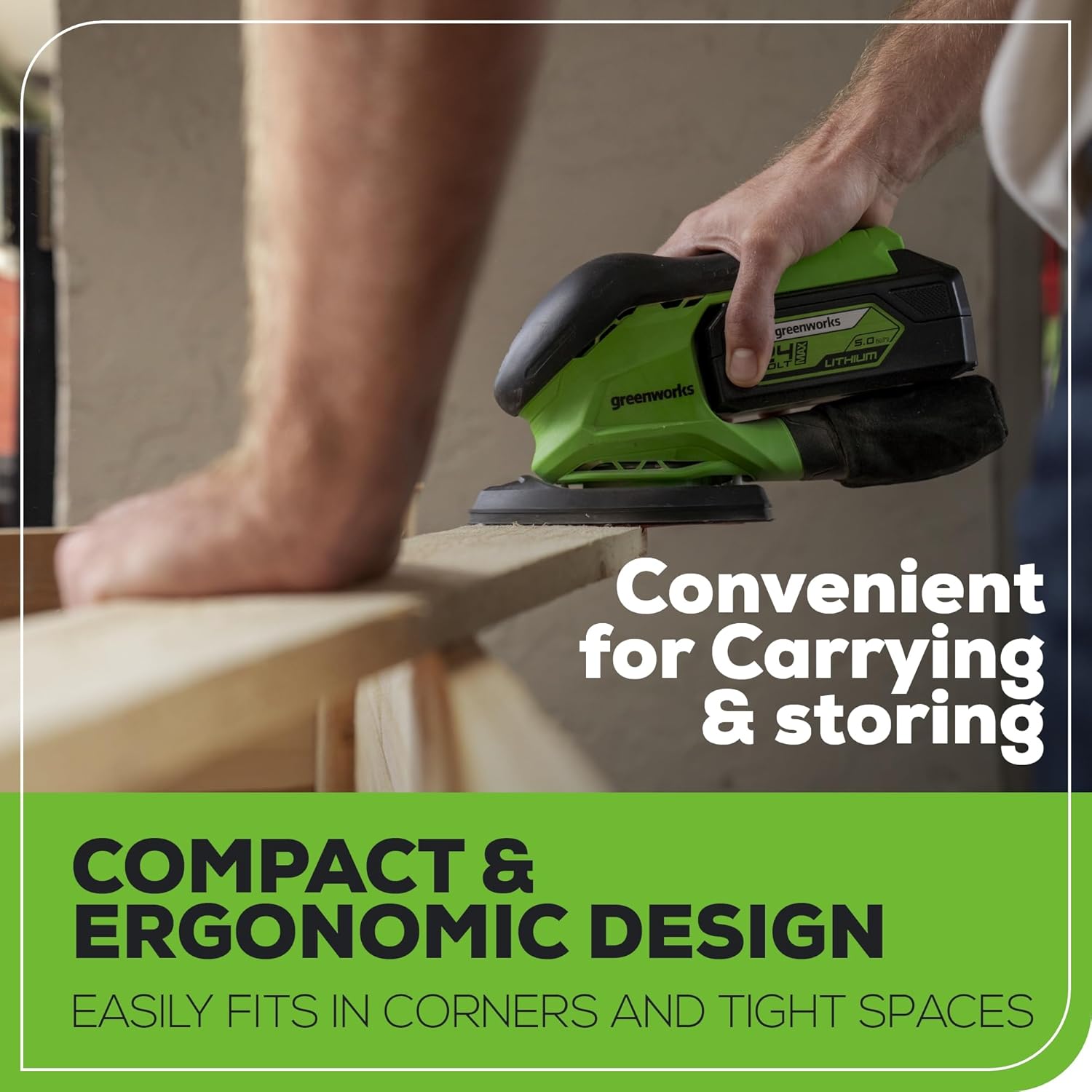 Greenworks 24V Cordless Finishing Sander 11,000 OPM, Tool-Only (Battery and Charger Sold Separately)