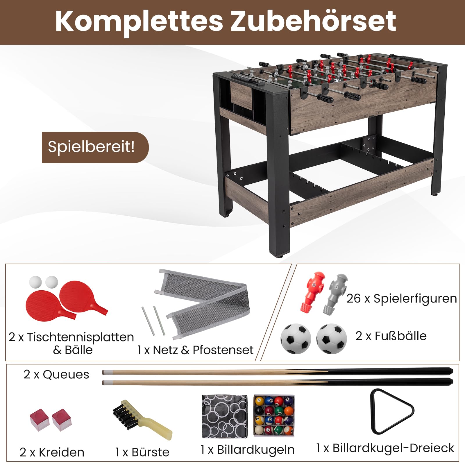 COSTWAY Multi Spieltisch drehbar, 2 in 1/3 in 1 Multifunktionstisch mit Tischkicker & Billardtisch, Tischfußball Komplett Set für Kinder, Erwachsene, Kickertisch für Zuhause, Spielzimmer