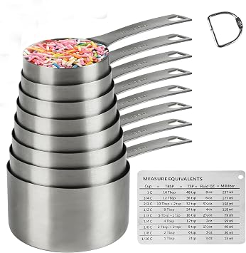 Measuring Cups Set, 18/8 Stainless Steel Measuring Cups for Dry & Liquid, Metal Measure Cups With Bonus Magnetic Conversion Chart for Kitchen & Baking