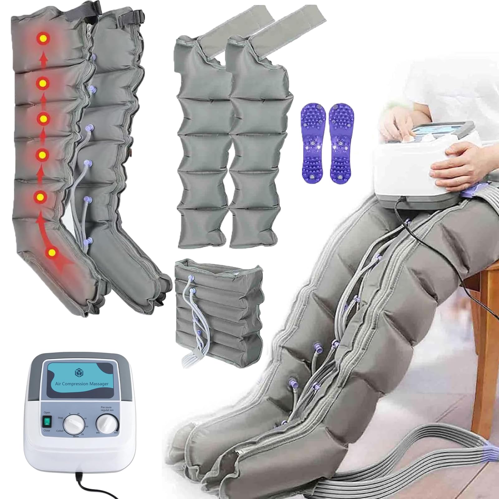 6-wnękowa presoterapia kompresja powietrza masażer nóg do stóp, buty kompresyjne, pneumatyczne urządzenie do masażu nóg, urządzenie falowe, buty do presoterapii, czasowe i regulowane ciśnienie