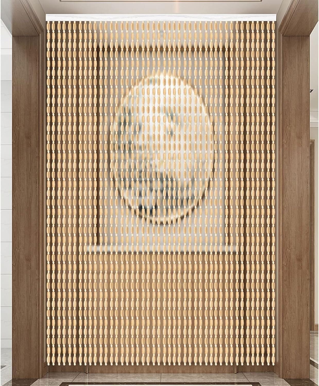 Rideau de perles en bois pour cacher un dressing ouvert facilement