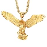 Mens Womens Gold Color Flying Eagle Grabbing Snake Pendant Necklace Stainless Steel, 30 in Chain