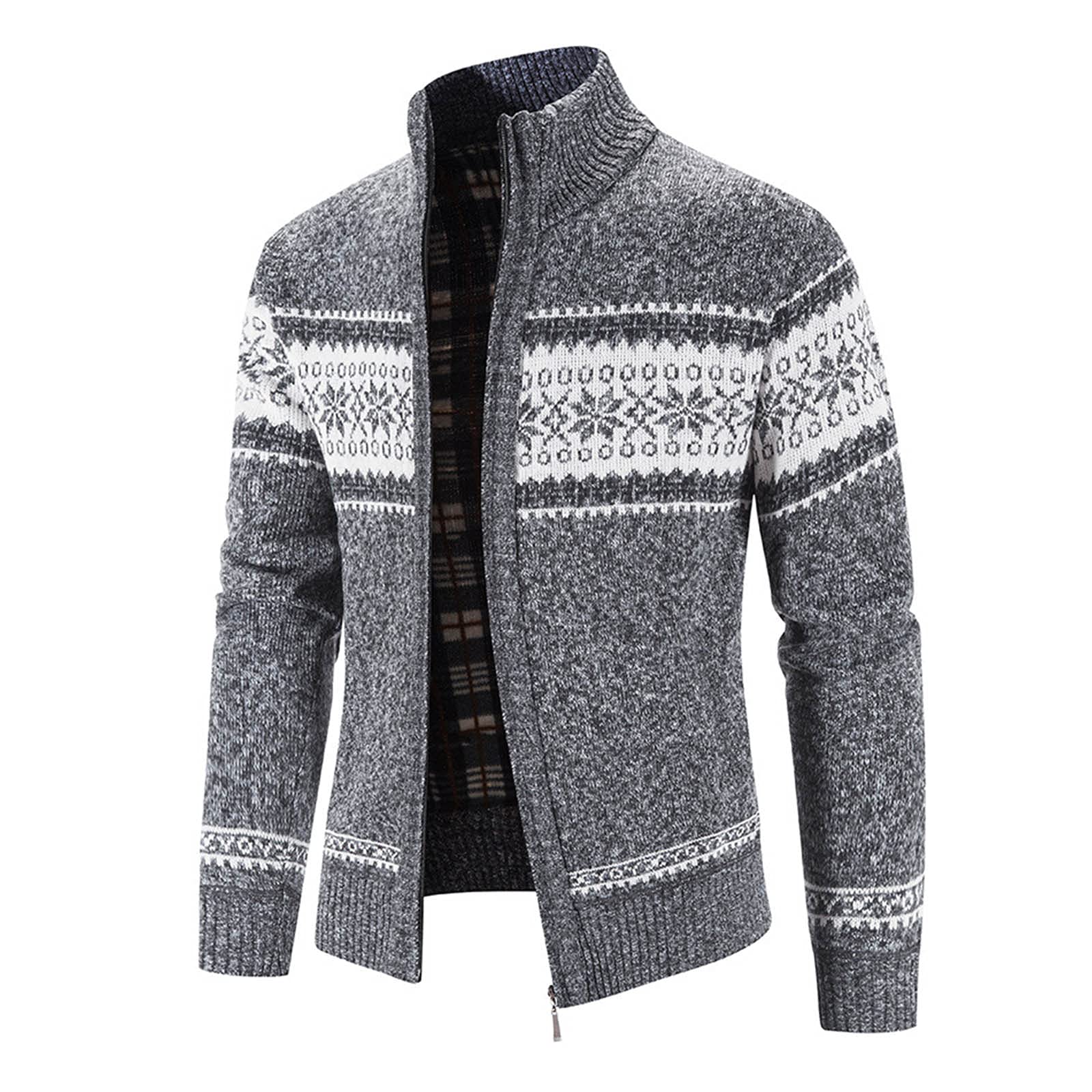 Hommes décontracté imprimé col montant fermeture éclair à manches longues poche chaud Cardigan léger tricot veste manteau pour le travail à la maison Veste Homme Grande Taille Doudoune
