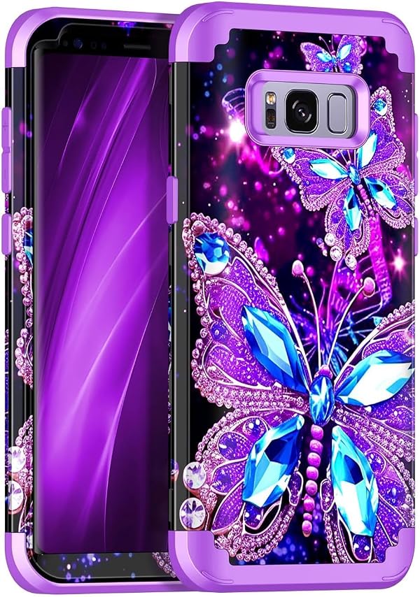 Casetego for Galaxy S8 Plus Case,Glow in The Dark Three Layer Heavy Duty Sturdy Shockproof Full Protection Rugged Hard PC+Soft TPU Bumper Case for Samsung Galaxy S8 Plus,Dark Purple by Casetego - Used condition - US$8.93