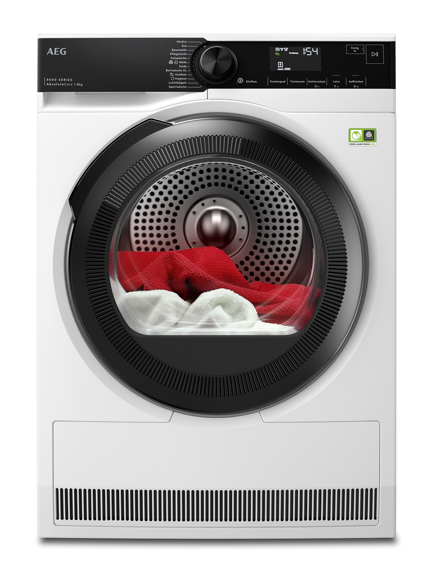 AEG Wärmepumpentrockner 8kg, Testsieger der Stiftung Warentest 2025, neue Energiekl. B, Serie 8000 AbsoluteCare Wolle- & Seidetrocknung, Mengenautomatik, Knitterschutz, Reversierautomatik, TR8T75780