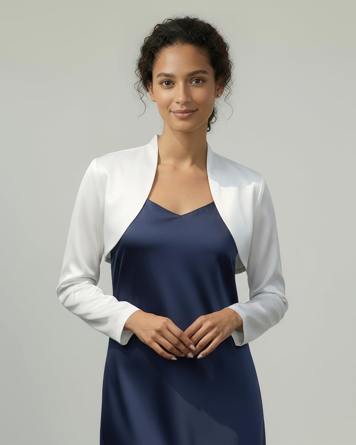 BOLEROSE Formal Long Sleeve Satin Bolero Shrug - Image 2