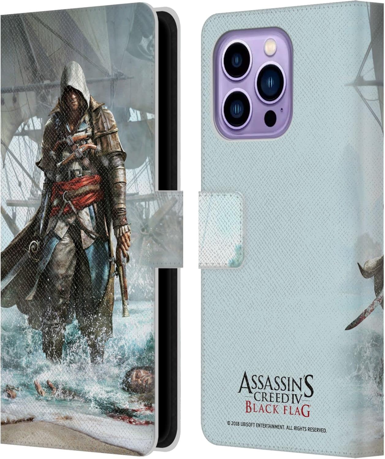 Head Case Designs Officially Licensed Assassin's Creed Edward After Battle Black Flag Key Art Leather Wallet Case Compatible with Apple iPhone 14 Pro Max