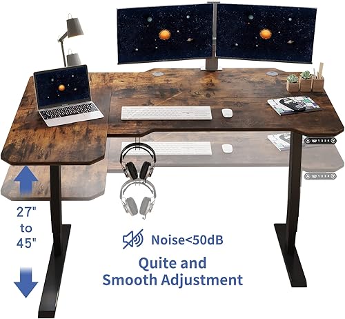 Miniatura 3 de HEONAM Escritorio eléctrico de pie ajustable en altura de 59 pulgadas, en forma de L, escritorio para computadora de oficina en casa con marco negro