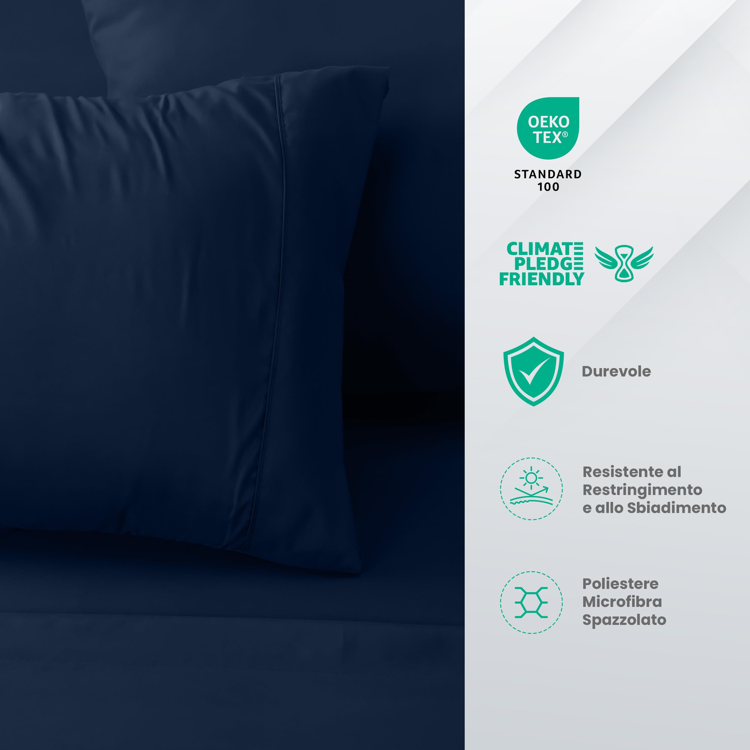 Utopia Bedding - Set Lenzuola Letto Una Piazza e Mezza 4 Pezzi 135x190 cm - Spazzolata Poliestre di Microfibra - Oeko-Tex Certificato - Lenzuolo con Angoli, Lenzuolo Piatto e 2 Federe 50x75, Blu Navy