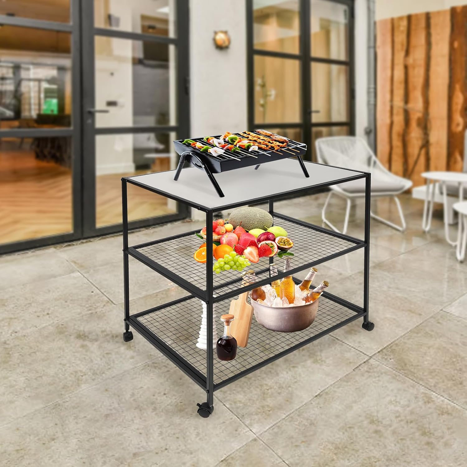 Multifunctional Kitchen Cart Trolley Storage Dining Table Movable BBQ Food Prep, for Camping, Lawn Patio Scenes, Dining Tables, Work Tables (Kitchen Cart Without Handle)