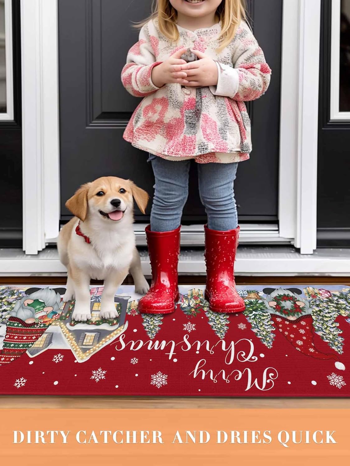 Christmas Kitchen Rugs and Mats 2 Pieces Snowman Runner Rug Sets Gnome Red Merry Christmas Tree Kitchen Mats for Floor Non Slip Area Rugs Carpet Absorbent Doormat Holiday Home Decor Gifts