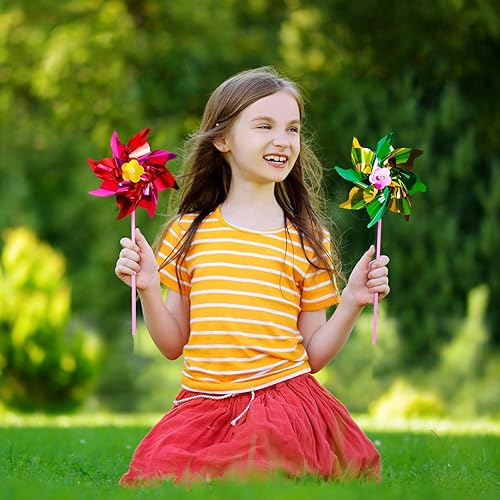 Miniatura 5 de Elcoho Molino de viento de plástico arcoíris de 100 piezas, molinetes de fiesta, molinetes de bricolaje para niños, juguete para jardín, fiesta,