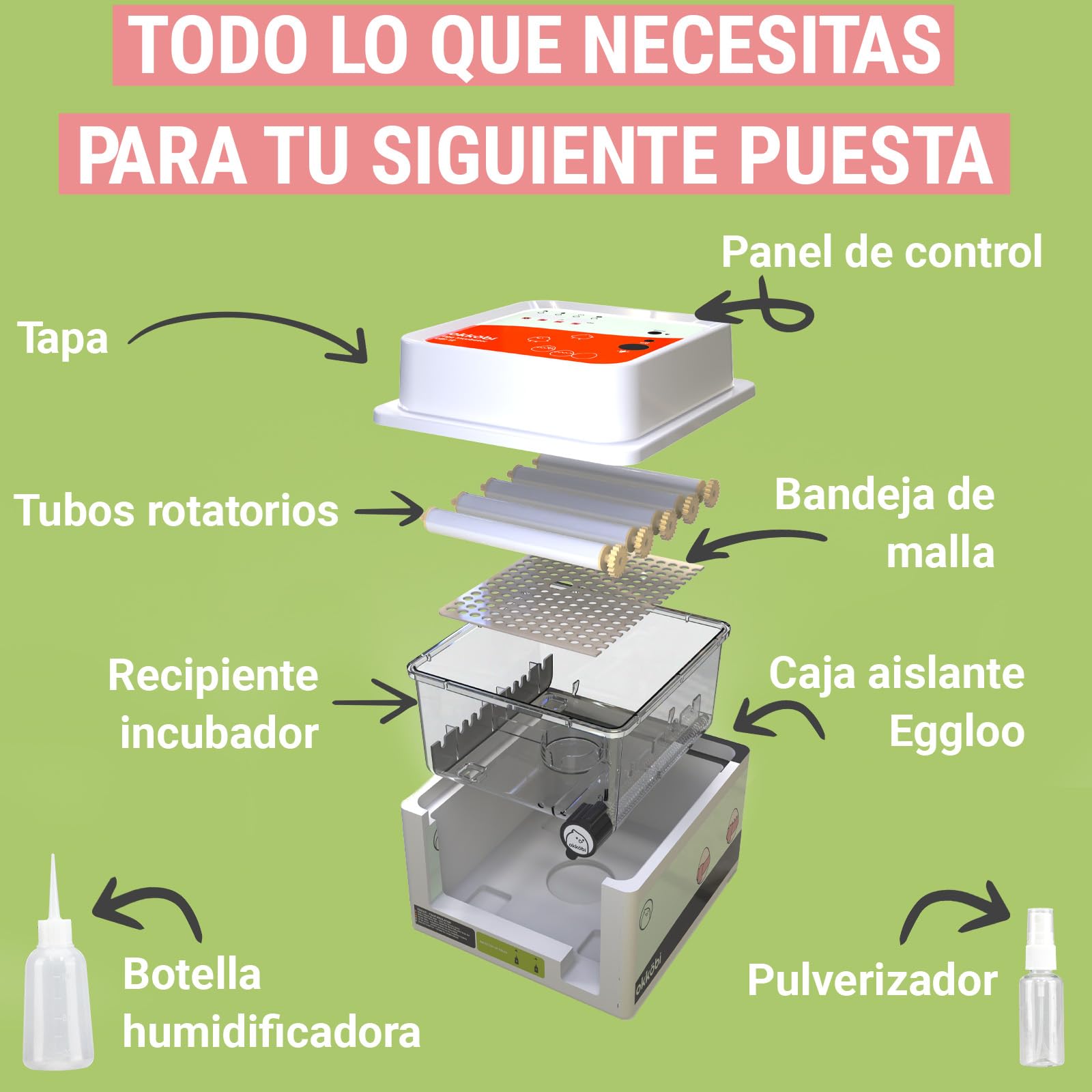 OBI-12 Incubadora Automática – Incubadora de huevos para 12 huevos con Volteo Automático - Incubadora huevos gallina, codorniz y pato - Naranja