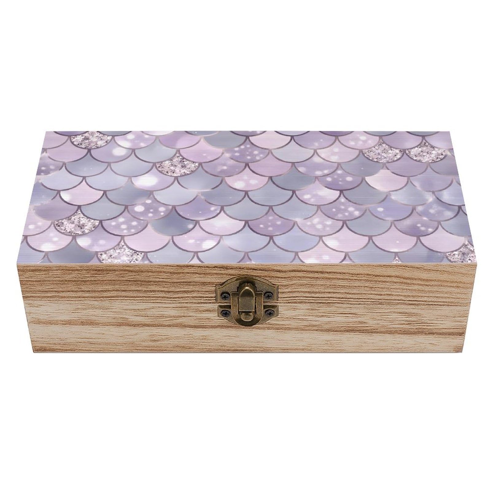 HLBSDM Gold Glitter Mermaid Scales Wooden Storage Box