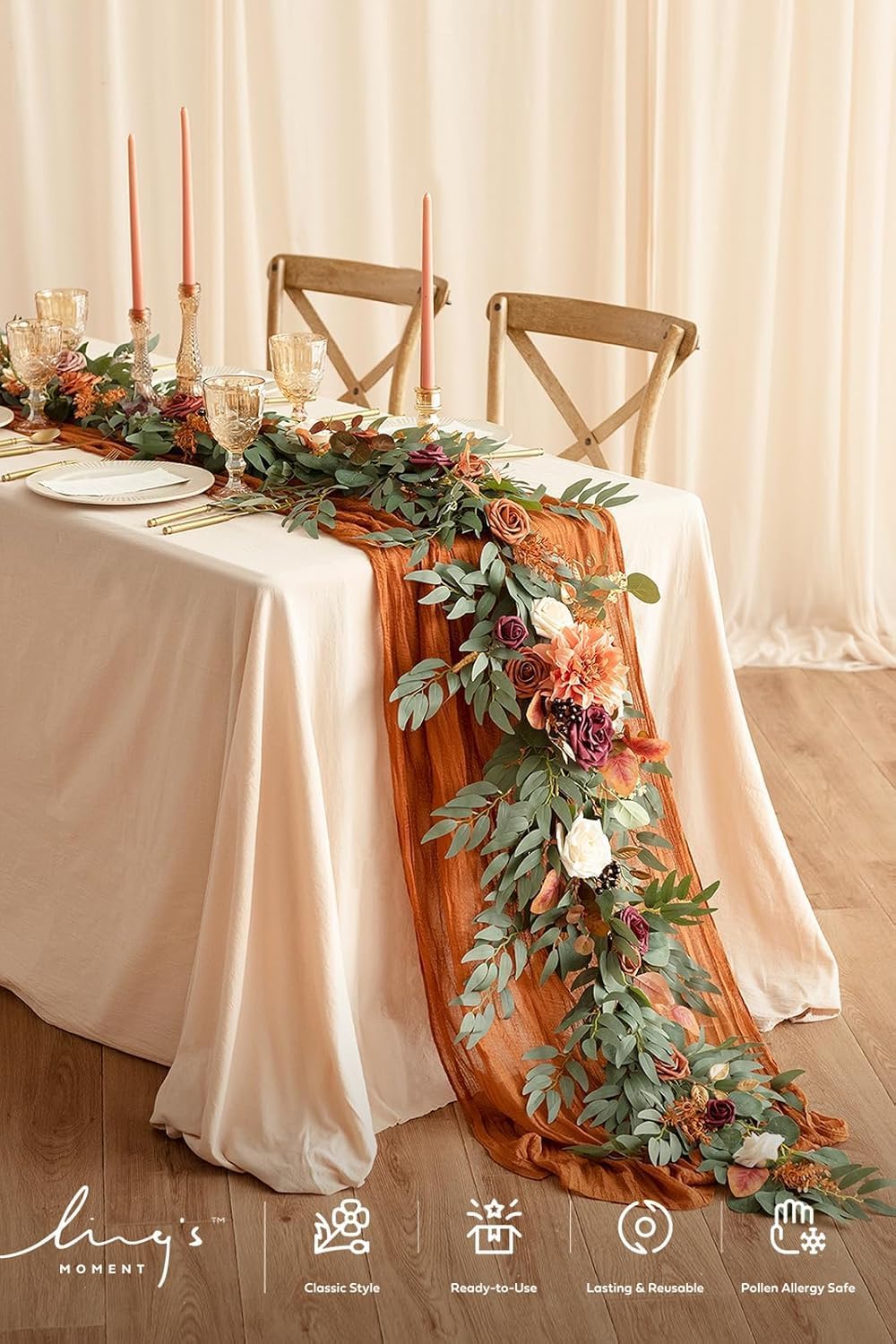 Ling's Moment Italian Ruscus Greenery, 5.9ft Artificial Silk Willow Leaf Garland, Fake Wispy Rustic Vine Stem Swag for Table Centerpieces Wedding Arch Decor, Dark Green