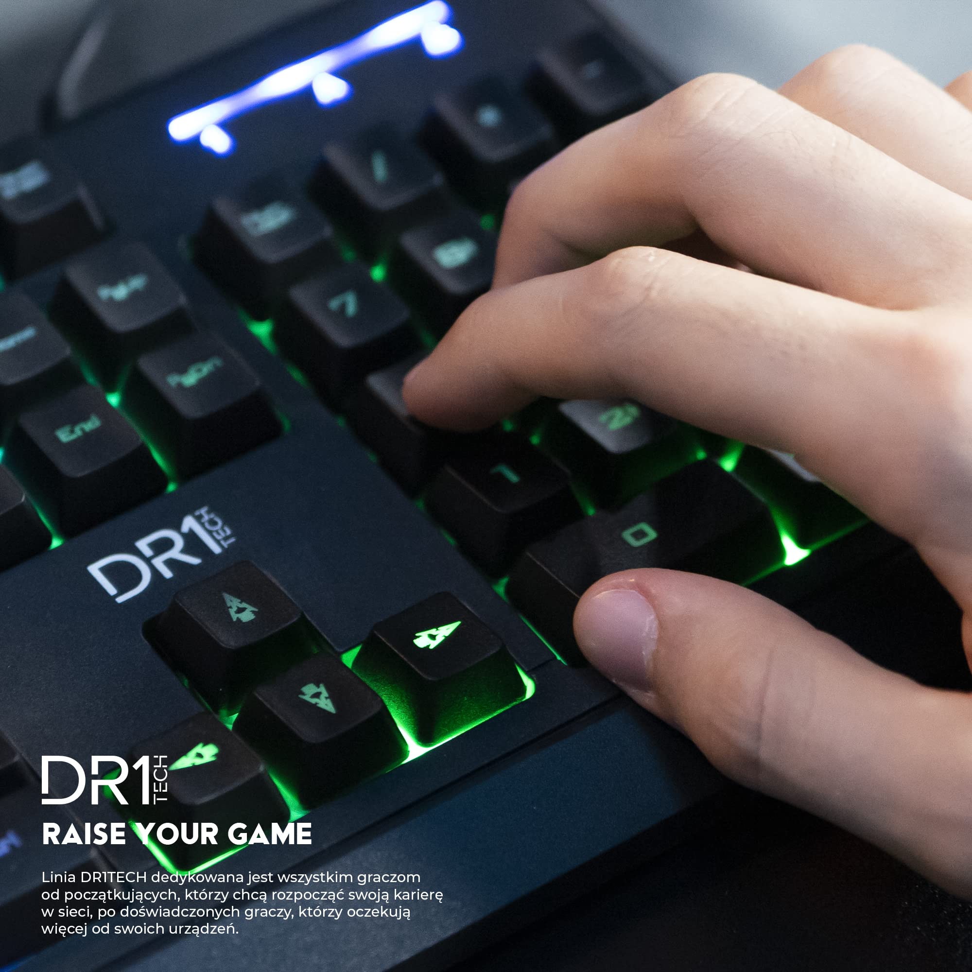 [Amazon Exclusive] DR1TECH Puma Ergonomiczna I Podświetlana Klawiatura Do Gier Dla PC - 104 Przyciski Z 6 Klawiszami Rollover - Klawiatura USB Z Przewodem (QWERTY US-International)