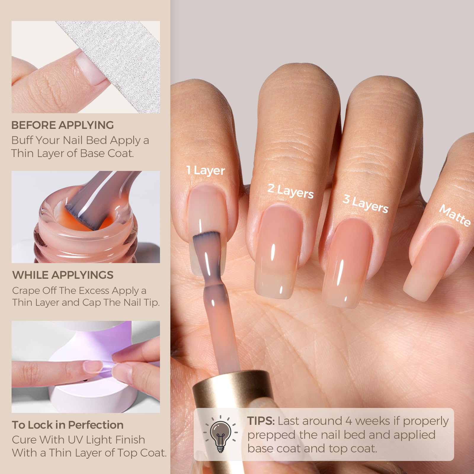 Amazon.com : AILLSA Nude Gel Polish Light Natural Jelly Gel Nail