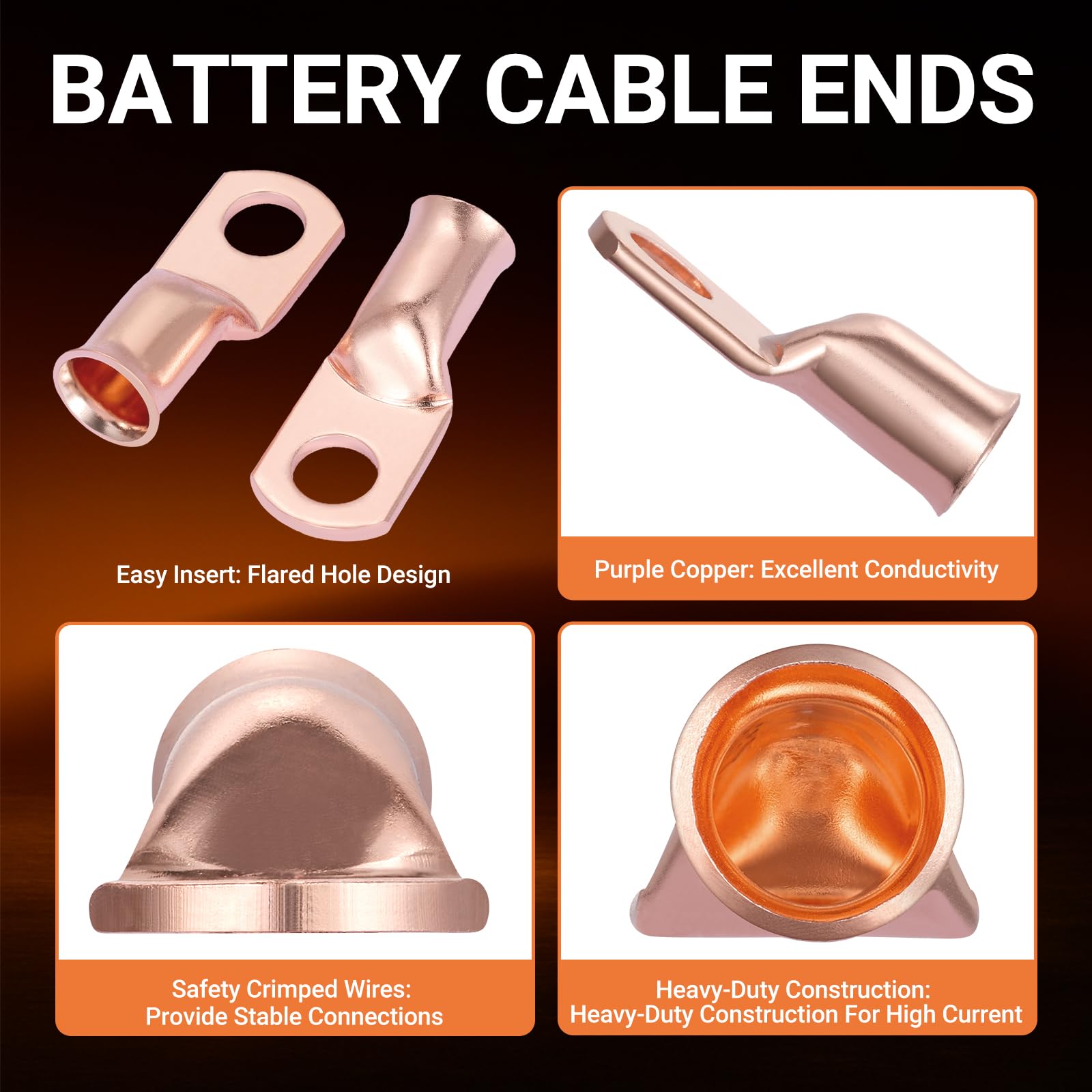 Kit di 227 terminali per cavi della batteria, AWG 2 4 6 8 1/0 2/0, capicorda da 0 gauge 00, connettori terminali ad anello da 3/8" con tubo termorestringente 3:1 e scatola di immagazzinaggio