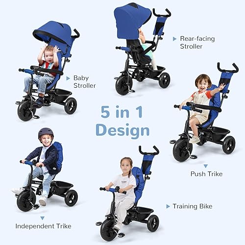 Miniatura 38 de INFANS Triciclo para niños, triciclo para bebés 6 en 1 con asiento reversible, mango de empuje ajustable, dirección de control, toldo extraíble