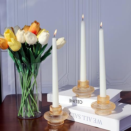 Miniatura 2 de VOHO Portavelas cónicos de oro champán para centro de mesa, candelabros clásicos acanalados para fiesta de cumpleaños, decoración de boda,