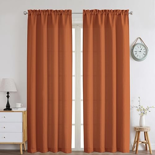 Miniatura 157 de Chyhomenyc Cortinas Rojas Navideñas de 84 Pulgadas de Largo Juego de 2 Paneles, Lino Sintético Texturizado Semi Filtrante de Luz Suave Aireado