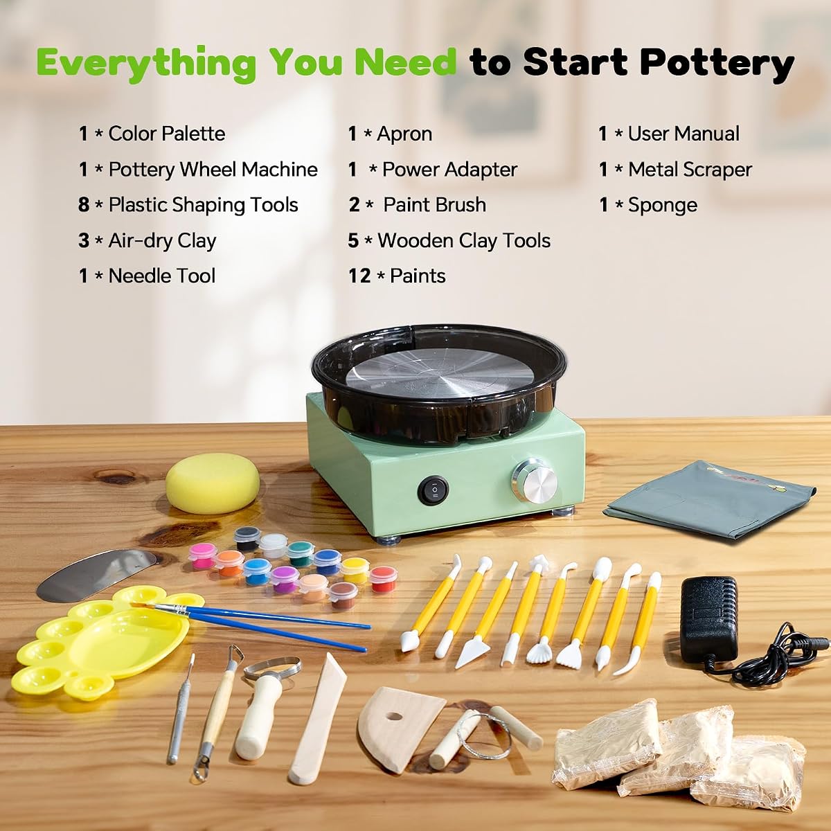 MCOOH Mini Pottery Wheel for Kids, Beginners, Adults - All-in-one Pottery Kit view 2