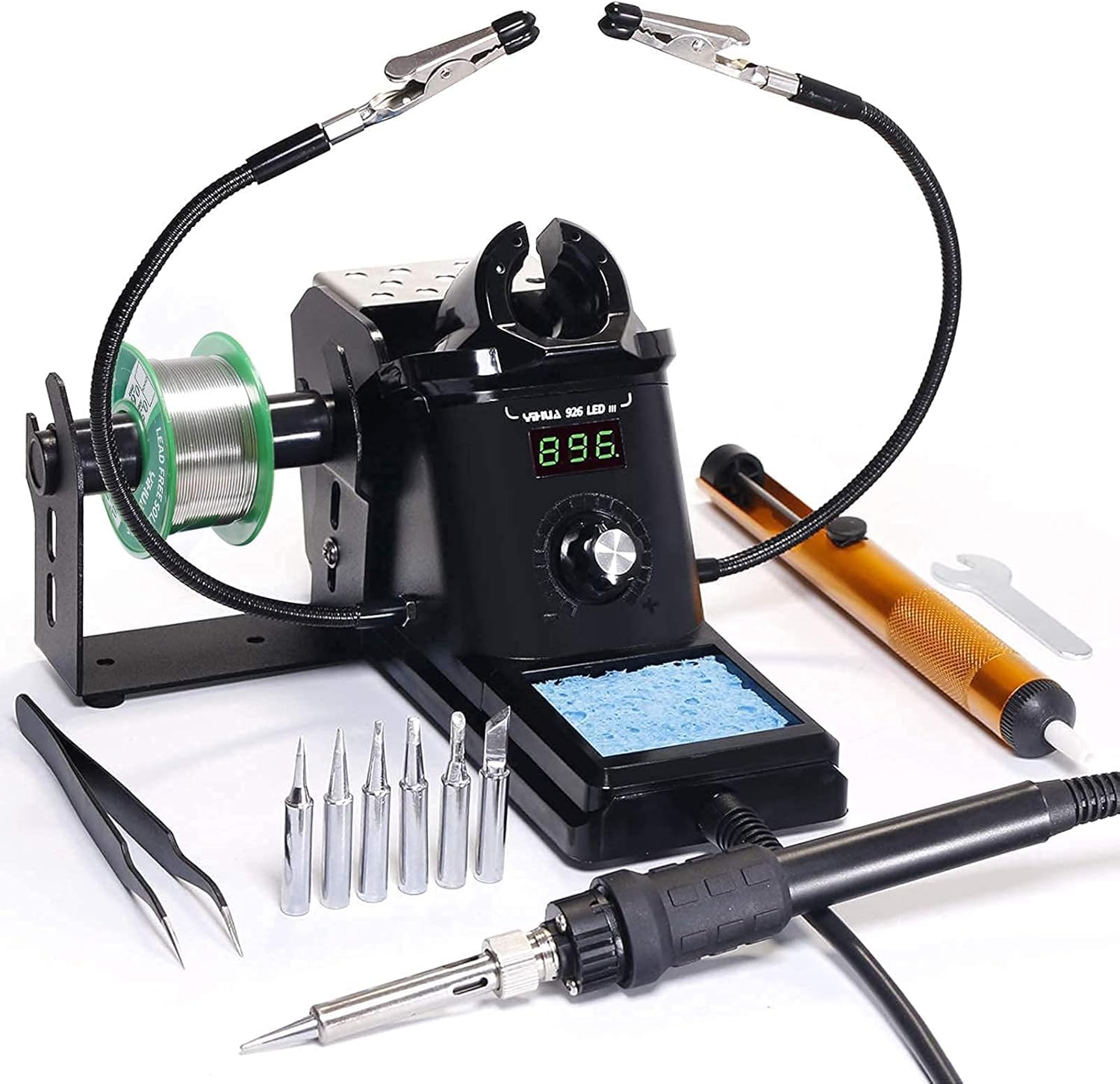 YIHUA 926 III Digital Soldering Iron Station (black) bundle with YIHUA 928D-III High Power Soldering Iron as Secondary/Backup and Accessories (17 Items)
