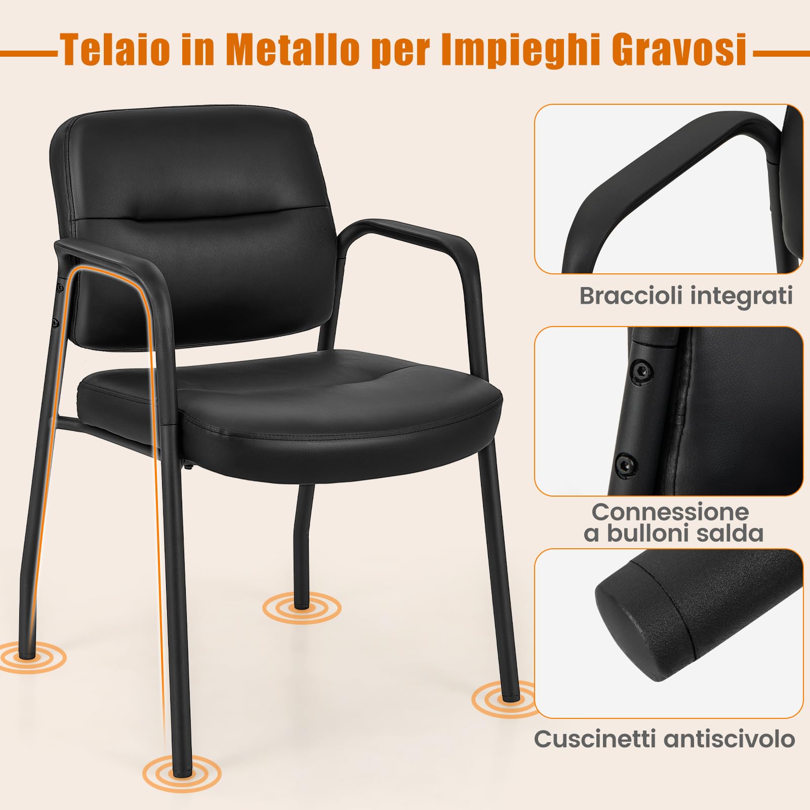 COSTWAY Set di 2 Sedie da Sala d'Attesa Imbottite, Sedie da Conferenza con Braccioli, con Gambe in Metallo, Sedie da Ufficio Portata 160 kg, 58 x 56 x 81 cm