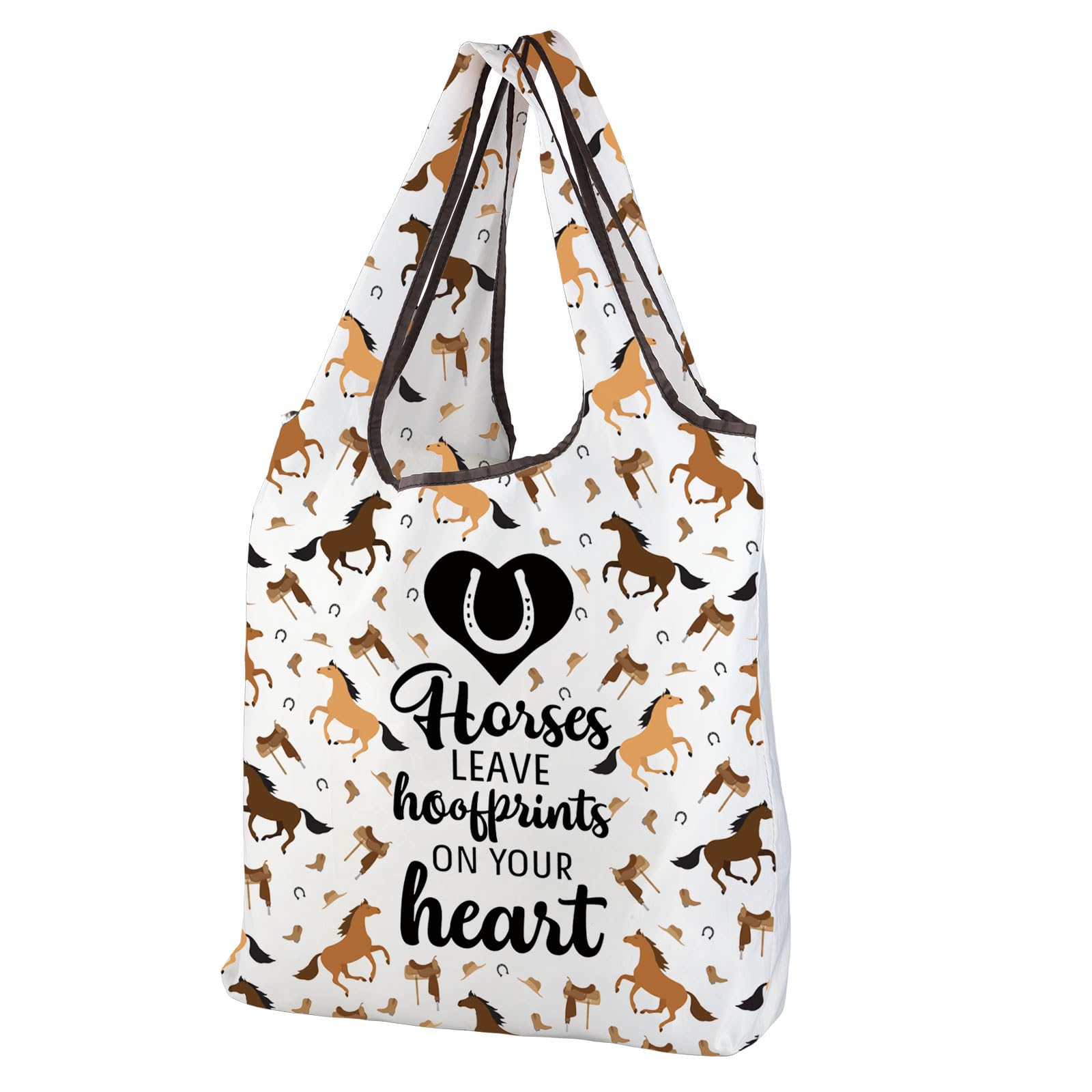 MEIKIUP Horse Gifts for Women Reusable Shopping Bags Horses Large Tote Bag for Groceries Foldable Horse Riding Equestrian Gifts (Horse F-Bag-UK)