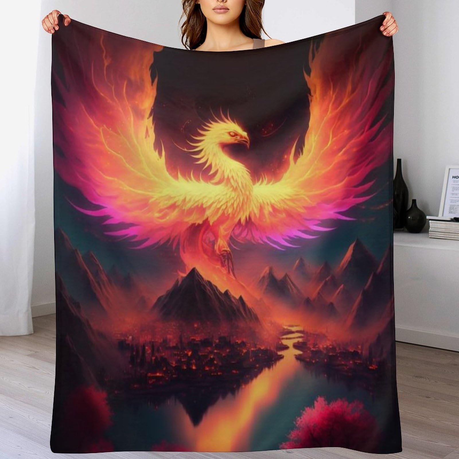 Couvre-lit phénix 3D d'une finition haut de gamme en polaire de flannel texturée