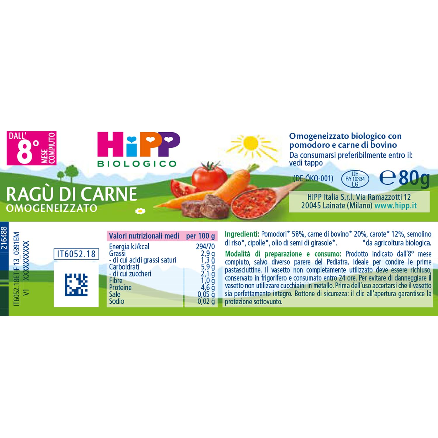 HiPP - Baby Sugo Biologico per Bambini, Gusto Ragù di Manzo, Senza Aggiunta di Sale e Aromi, 24 Vasetti da 80 g