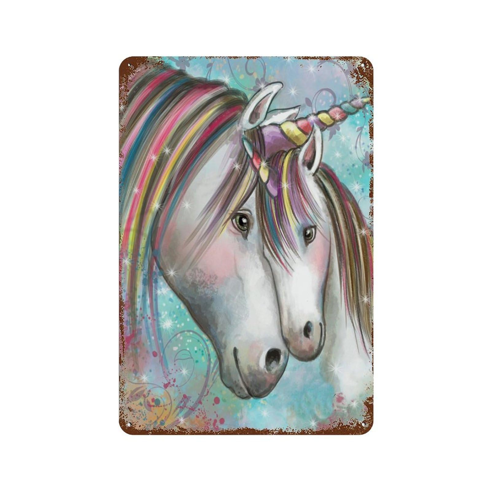 Tin Sign，Colorful Dreamy Unicorn Animals，Personalized Tin Sign Vintage Sign for Wall Outdoor, Indoor, Street, Office, Home,Bar Man Cave Decor-20x30cm(8x12 inch）E-8