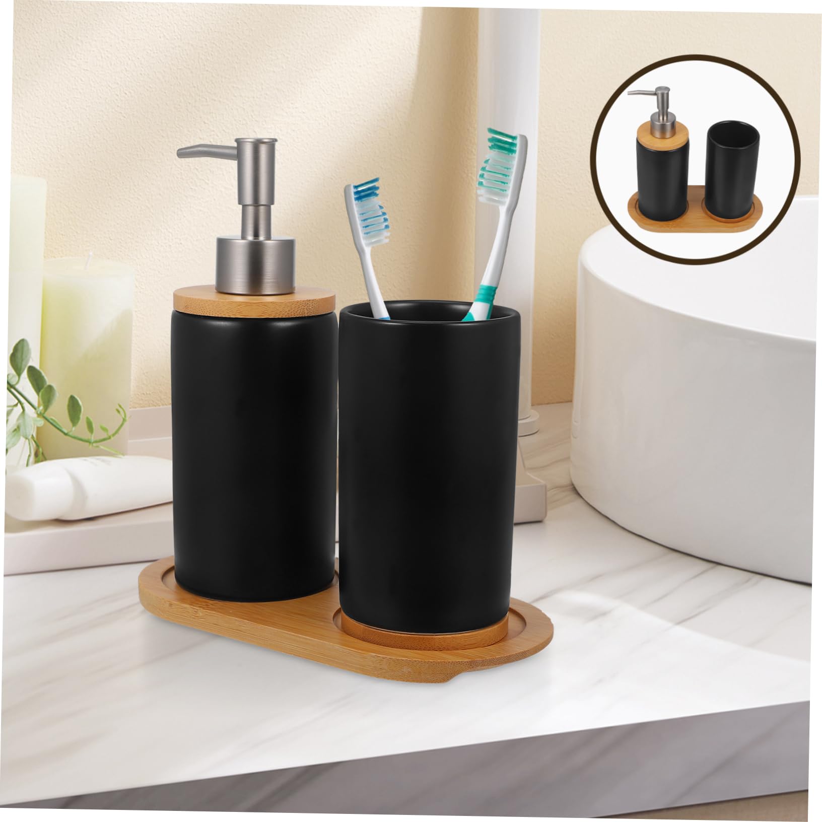Hemobllo Taza de Lavado de Cerámica Soporte para Cepillo de Dientes Recipiente para Loción Accesorios para Baño de Baño Vaso para Enjuague Bucal