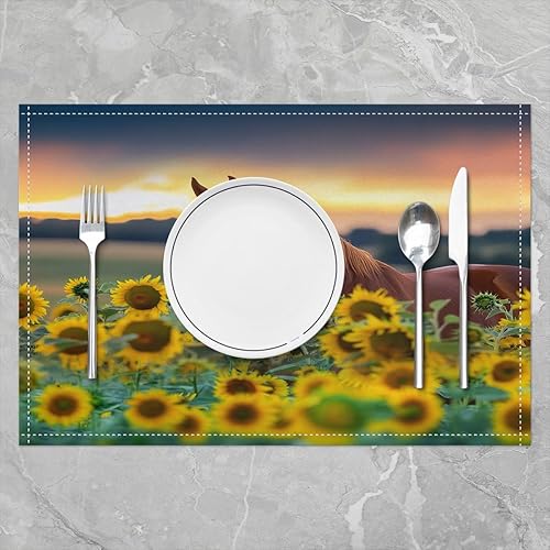 Miniatura 7 de jejeloiu Juego de 4 manteles individuales con diseño rústico de oso salvaje del oeste, manteles individuales de rayas de madera para cocina,