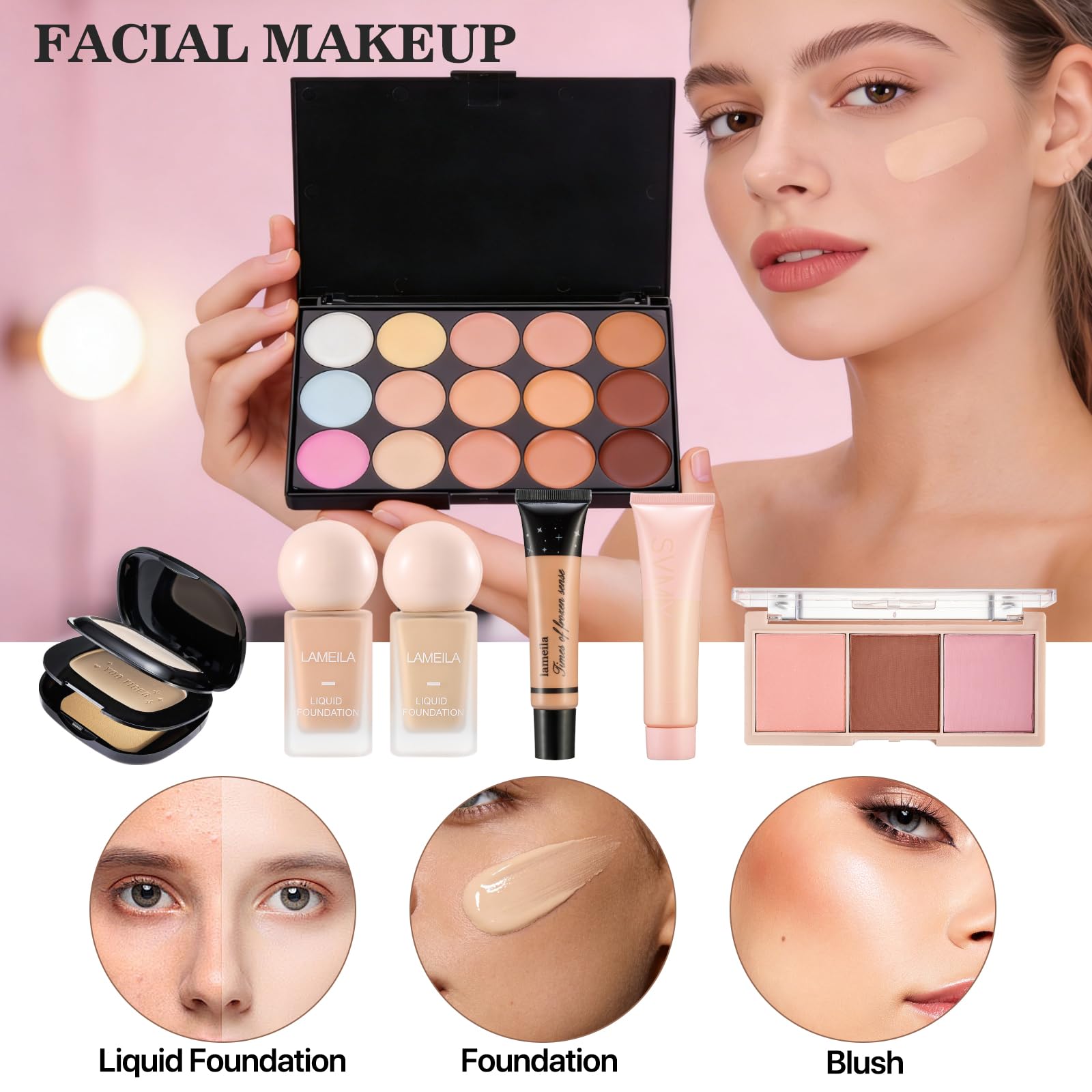 All in One Makeup Kit for Women with Foundation, Eyeshadow and Brushes