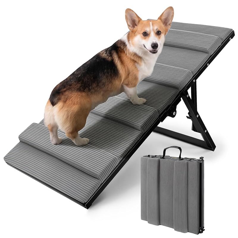 Rampa para Cães Dobrável Rayki com 5 Alturas Ajustáveis e Superfície Antiderrapante para Cama e Sofá, 1 Unidade