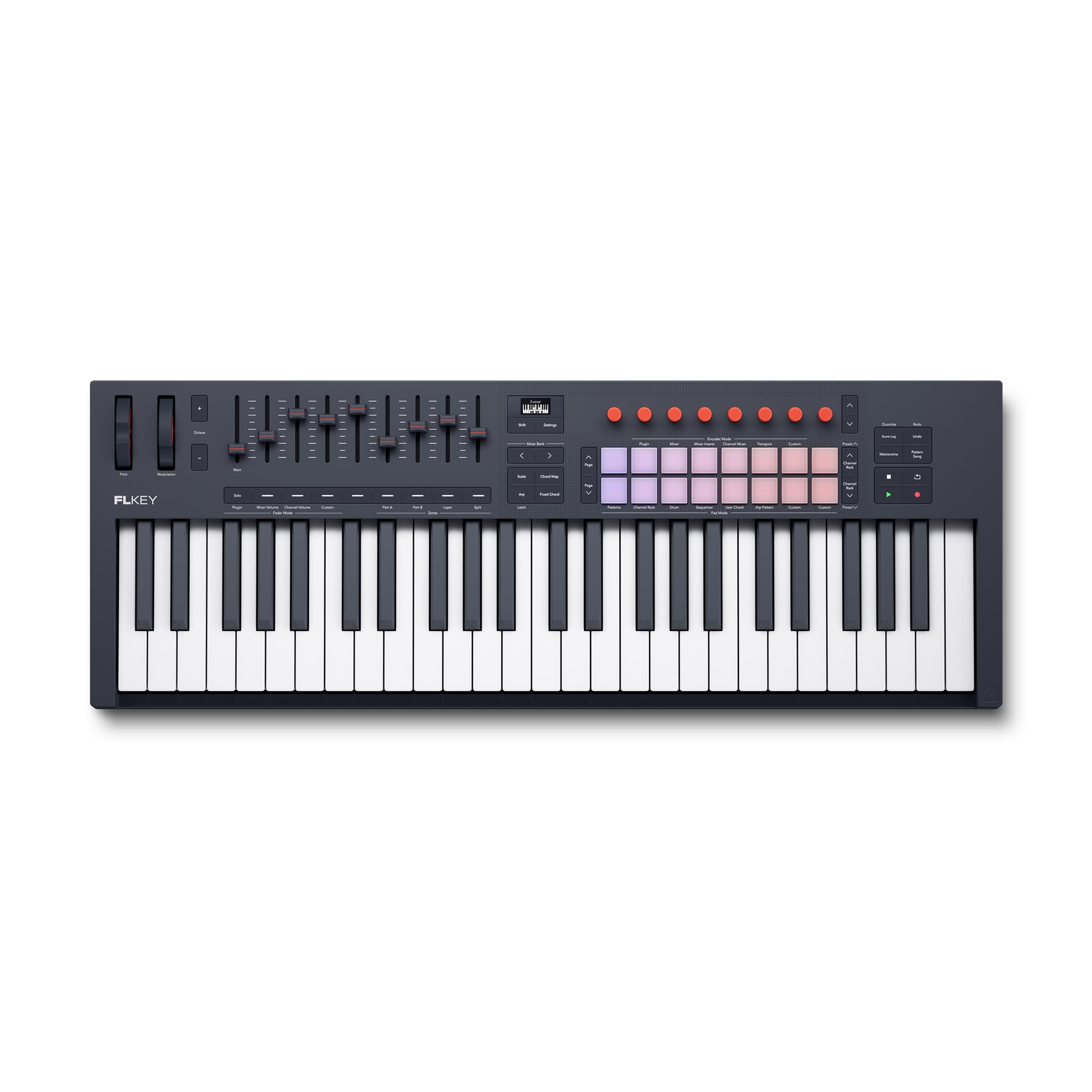 Novation FLkey 2 49 — clavier USB MIDI semi-lesté pour FL Studio. Créez des beats avec des molettes de pitchbend et de modulation, 16 pads rythmiques, un arpégiateur et 6 mois d’abonnement à FL Studio