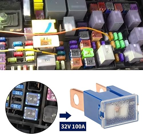 Miniatura 2 de Fusible de automóvil de montaje en hoja de 32 V 100 A, fusible de trigorífico, hoja de terminal macho, caja J para automóvil, camión, SUV, barco,