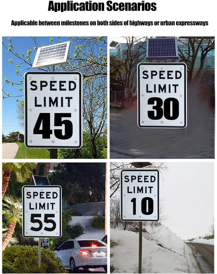 24 Solar Powered Led Speed Limit Sign - Flashing Traffic Signal, Waterproof Aluminum for Road Safety, Durable Roadway Warning Sign Speed Limit 30 Mph