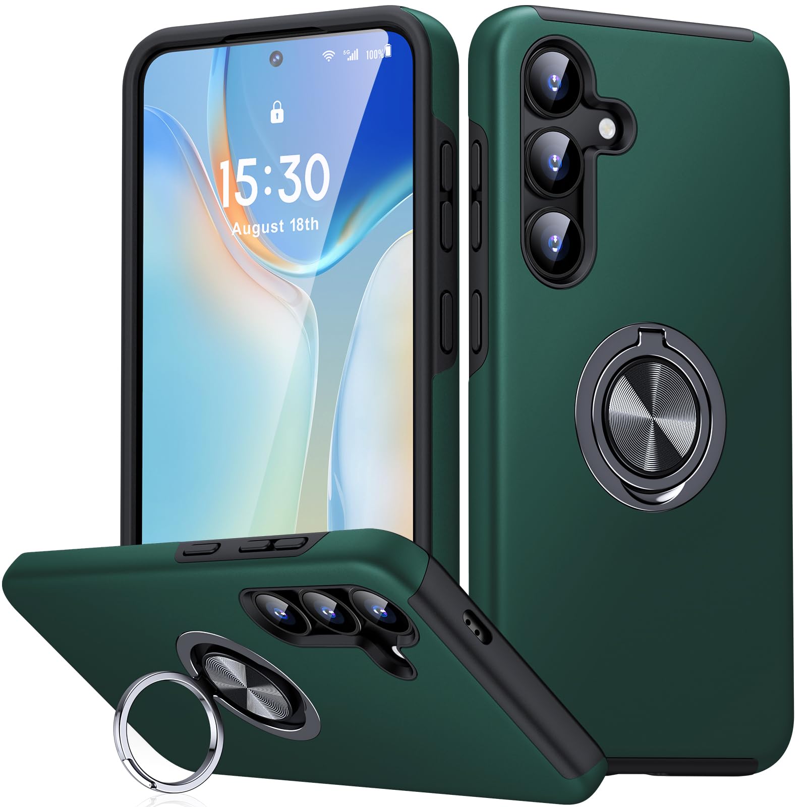 KOVASIA für Samsung Galaxy S25 Hülle/S24 Hülle mit 360° Drehbarer Ständer, Militärischer Schutz Handyhülle für Samsung S25/S24, Stoßdämpfende Fallschutz S25/S24 Hülle, Dunkelgrün